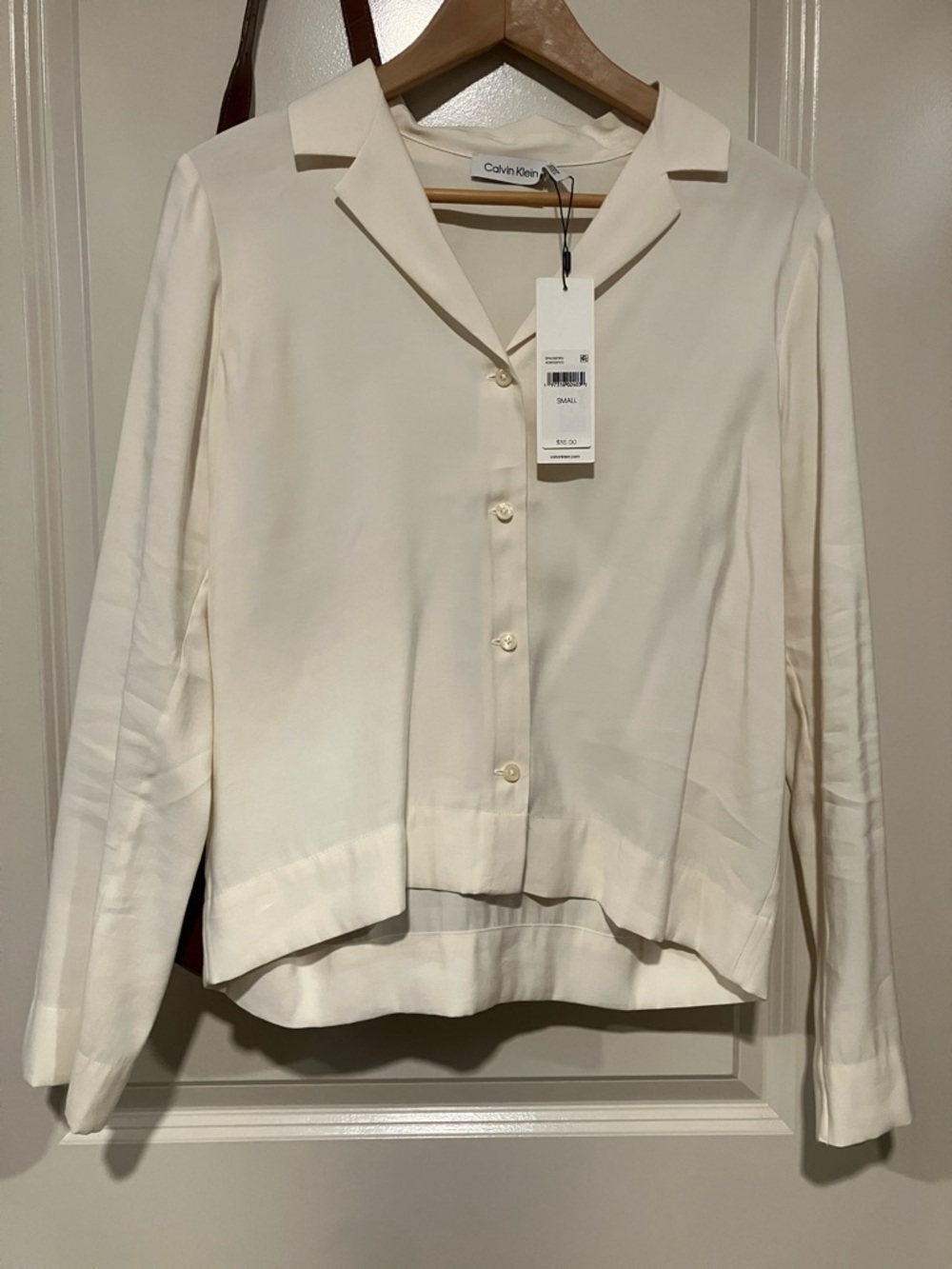 Calvin Klein Ivory Long-Sleeve Button Front Blouse